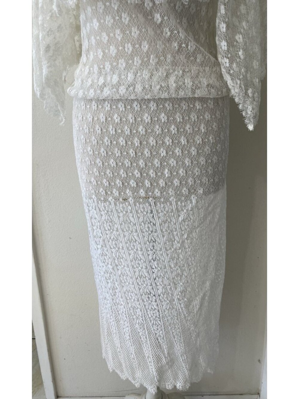 Vtg Jessica McClintock White Lace Prairie Dress Drop Waist Blouson Size 12 M - Picture 16 of 16